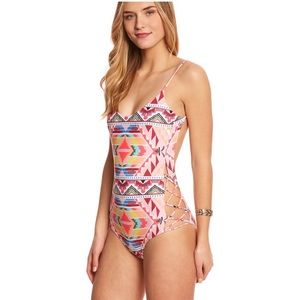 NWT M Billabong tribe time one piece w side ties